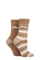Ladies 2 Pair Jeep Cushioned Brushed Thermal Boot Socks - Tan / Cream