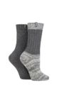 Ladies 2 Pair Jeep Wool Blend Cable Knit Boot Socks - Charcoal / Cream