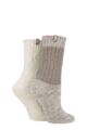 Ladies 2 Pair Jeep Wool Blend Cable Knit Boot Socks - Tan / Cream