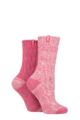 Ladies 2 Pair Jeep Wool Rope Knit Boot Socks - Cerise / Cream