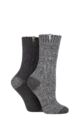 Ladies 2 Pair Jeep Wool Rope Knit Boot Socks - Charcoal / Slate