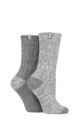 Ladies 2 Pair Jeep Wool Rope Knit Boot Socks - Slate / White