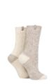 Ladies 2 Pair Jeep Wool Rope Knit Boot Socks - Tan / Cream