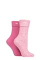 Ladies 2 Pair Jeep Super Soft Turn Over Top Polyester Boot Socks - Cerise / Cream