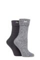 Ladies 2 Pair Jeep Super Soft Turn Over Top Polyester Boot Socks - Charcoal / Slate