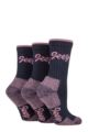 Ladies 3 Pair Jeep Luxury Terrain Boot Socks - Navy / Rose