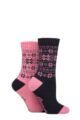 Ladies 2 Pair Jeep Wool Blend Thermal Performance Boot Socks - Navy / Rose