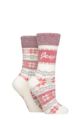 Ladies 2 Pair Jeep Fairisle Thermal Soft Top Boot Socks - Cream / Rose