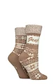 Women's 2 Pair Jeep Fairisle Thermal Soft Top Boot Socks - Fawn / Ecru