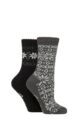 Women's 2 Pair Jeep Fairisle Brushed Thermal Boot Socks - Black / Charcoal