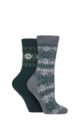 Women's 2 Pair Jeep Fairisle Brushed Thermal Boot Socks - Forest / Slate