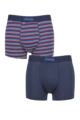 Mens 2 Pack Jeep Plain and Fine Striped Fitted Bamboo Trunks - Navy / Stripe