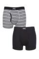 Mens 2 Pack Jeep Tonal Stripe and Plain Keyhole  Hipster Trunks - Black / White