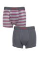 Mens 2 Pack Jeep Plain and Fine Striped Fitted Bamboo Trunks - Charcoal / Berry