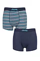 Mens 2 Pack Jeep Plain and Fine Striped Fitted Bamboo Trunks - Navy / Turquoise