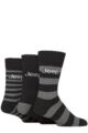 Mens 3 Pair Jeep Striped Wool Blend Thermal Boot Socks - Black / Charcoal