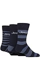 Mens 3 Pair Jeep Striped Wool Blend Thermal Boot Socks - Navy / Blue