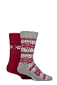 Mens 2 Pair Jeep Fairisle Brushed Thermal Boot Socks - Berry / Grey
