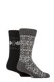 Mens 2 Pair Jeep Fairisle Brushed Thermal Boot Socks - Black / Charcoal