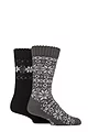 Mens 2 Pair Jeep Fairisle Brushed Thermal Boot Socks - Black / Charcoal