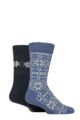 Mens 2 Pair Jeep Fairisle Brushed Thermal Boot Socks - Midnight / Blue