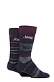 Mens 2 Pair Jeep Thermal Striped Boot Socks - Striped Navy / Berry