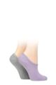 Ladies 2 Pair SOCKSHOP Wild Feet Plain Cushioned Bamboo Shoe Liners - Purple / Grey
