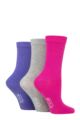 Ladies 3 Pair Wild Feet Plain Bamboo Socks - Pink / Grey / Purple