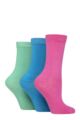 Women's 3 Pair Wildfeet Plain Bamboo Socks - Pink / Blue / Green