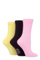Ladies 3 Pair Wild Feet Plain Bamboo Socks - Yellow / Black / Pink