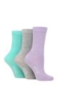 Ladies 3 Pair Wild Feet Plain Bamboo Socks - Mint / Grey / Purple
