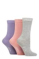 Women's 3 Pair Wildfeet Plain Bamboo Socks - Grey / Pink / Purple