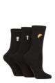 Women's 3 Pair SOCKSHOP Wildfeet Bamboo Embroidered Crew Socks - Coffee