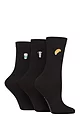 Women's 3 Pair SOCKSHOP Wildfeet Bamboo Embroidered Crew Socks - Coffee