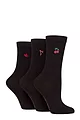 Women's 3 Pair SOCKSHOP Wildfeet Bamboo Embroidered Crew Socks - Hearts / Cherry / Bow