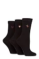 Women's 3 Pair SOCKSHOP Wildfeet Bamboo Embroidered Crew Socks - Hearts