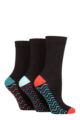 Ladies 3 Pair SOCKSHOP Wildfeet Patterned Bamboo Socks - Chevron Footbed Black Red / Blue / Teal