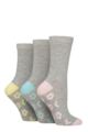 Women's 3 Pair SOCKSHOP Wildfeet Patterned Bamboo Socks - Floral Light Grey