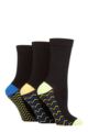 Ladies 3 Pair SOCKSHOP Wildfeet Patterned Bamboo Socks - Chevron Footbed Black / Blue