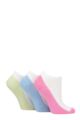 Ladies 3 Pair Wild Feet Plain, Patterned and Contrast Heel Bamboo Trainer Socks - White Pink / Blue / Green Footbed