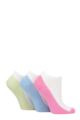 Women's 3 Pair Wildfeet Plain, Patterned and Contrast Heel Bamboo Trainer Socks - White Pink / Blue / Green Footbed