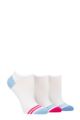 Ladies 3 Pair Wildfeet Plain, Patterned and Contrast Heel Bamboo Trainer Socks - White Heel and Toe Stripes