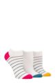 Ladies 3 Pair Wildfeet Plain, Patterned and Contrast Heel Bamboo Trainer Socks - White Multi Stripe