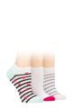 Ladies 3 Pair Wild Feet Plain, Patterned and Contrast Heel Bamboo Trainer Socks - White Hearts and Stripes