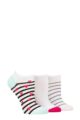 Ladies 3 Pair Wildfeet Plain, Patterned and Contrast Heel Bamboo Trainer Socks - White Hearts and Stripes