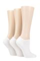 Ladies 3 Pair Wild Feet Plain and Contrast Heel Trainer Socks - White