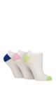 Women's 3 Pair Wildfeet Plain, Patterned and Contrast Heel Bamboo Trainer Socks - White Heel and Toe Lime / Pink / Blue
