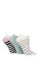 Women's 3 Pair Wildfeet Plain, Patterned and Contrast Heel Bamboo Trainer Socks - White Stripe