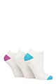 Women's 3 Pair Wildfeet Plain, Patterned and Contrast Heel Bamboo Trainer Socks - Contrast White Blue / Purple