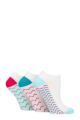 Ladies 3 Pair Wildfeet Plain, Patterned and Contrast Heel Bamboo Trainer Socks - Zig Zag Sole White Pink / Teal